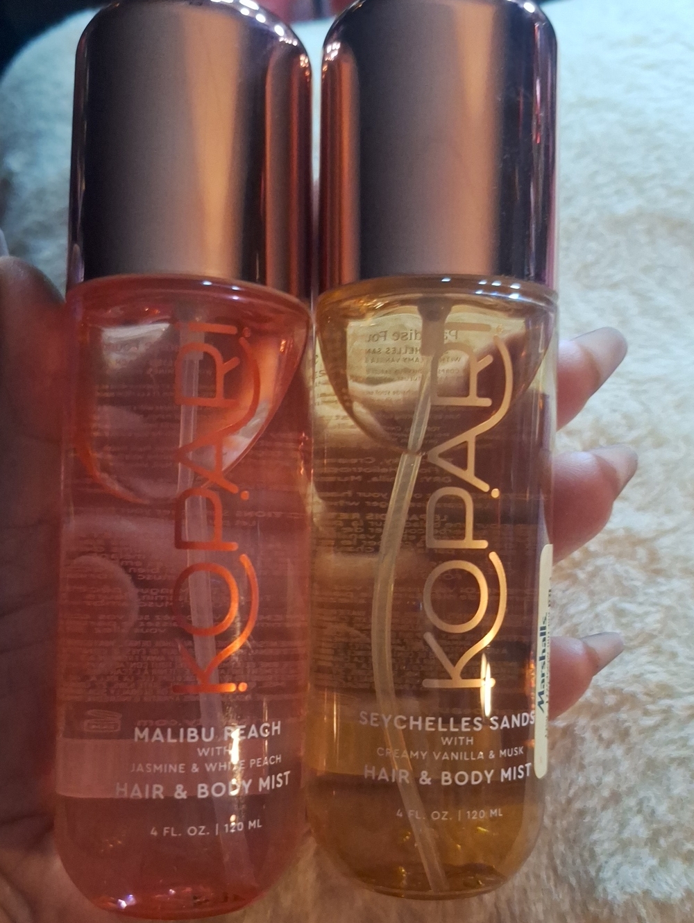 Kopari Hair & Body Mist Set — Peach and Amber Bottles